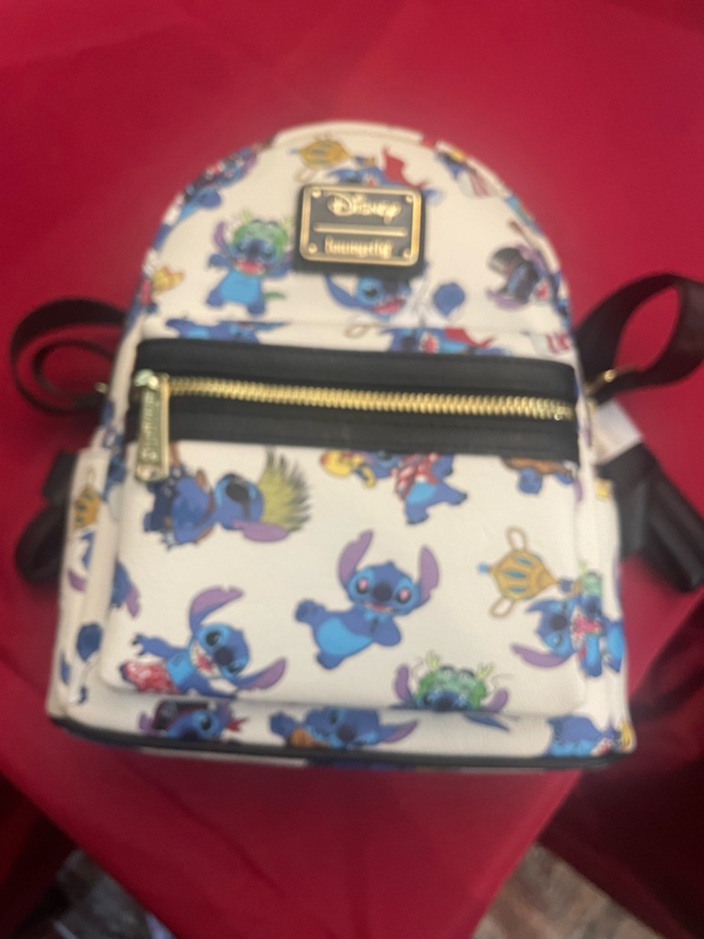 Loungefly White Stitch Character Print Mini Backpack with Black Trim